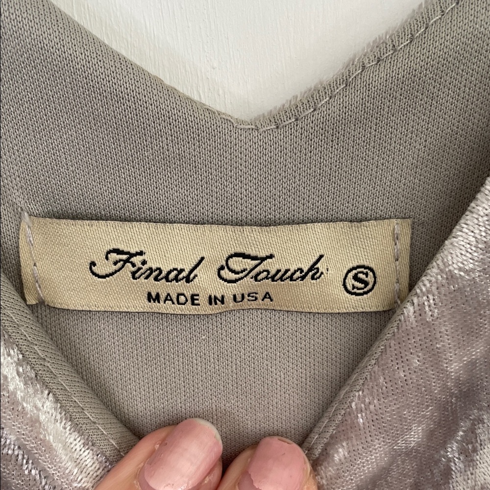 Silver Crushed Velvet Slip Mini Dress by Final Touch Sz S - Picture 2 of 7